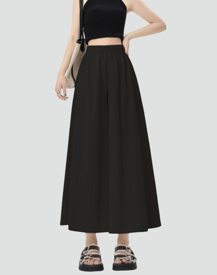 Women's Midi Skirt-Pants with Elastic Waistband, Wide Casual Style