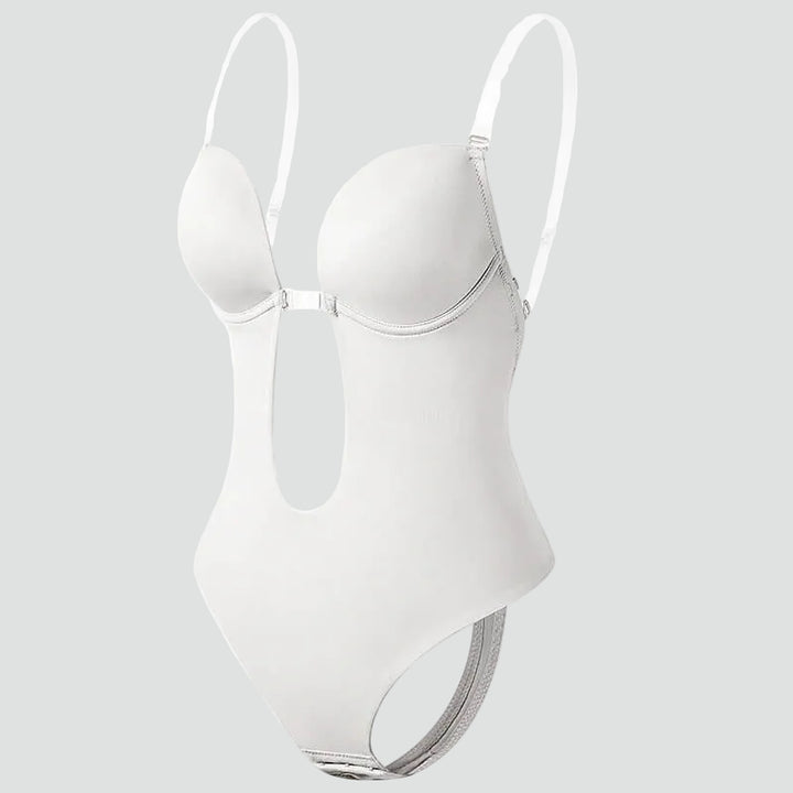 Shaping women's bodysuit slimming with deep neckline