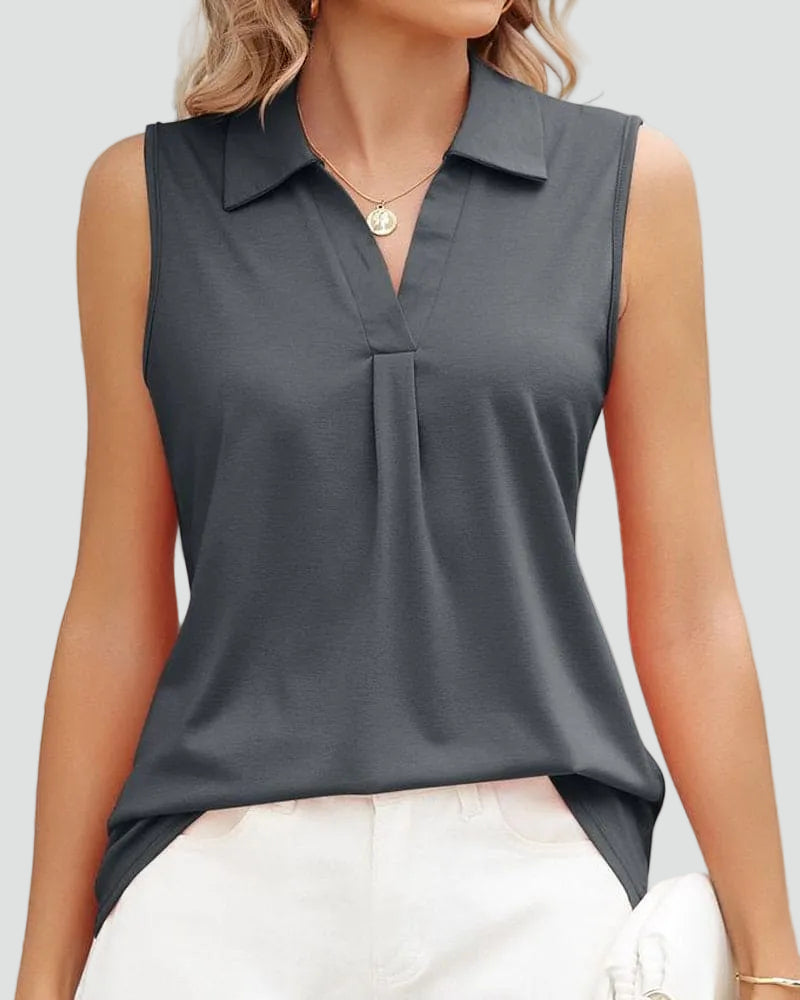 Sleeveless women's blouse with collar and V-neck