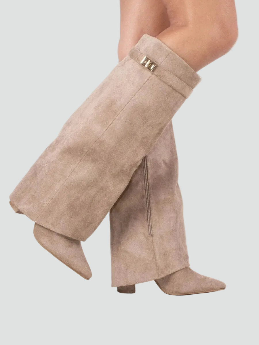 Zamszowe kozaki damskie knee-high z szeroką cholewką