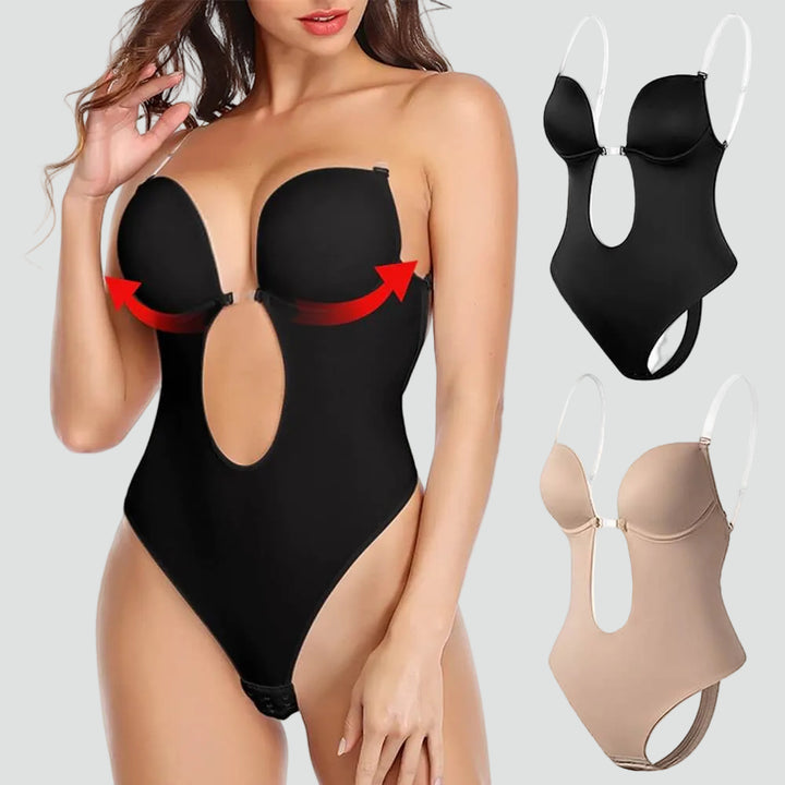 Shaping women's bodysuit slimming with deep neckline