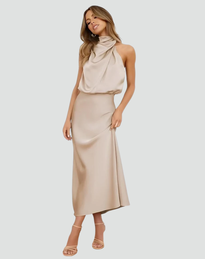 Midi-jurk met halter en satijnen afwerking voor een bruiloft