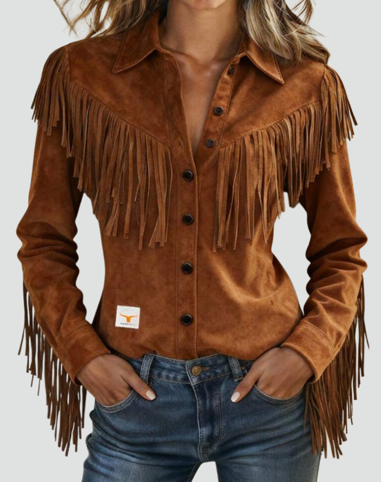 Top à bretelles avec franges dans un style jean