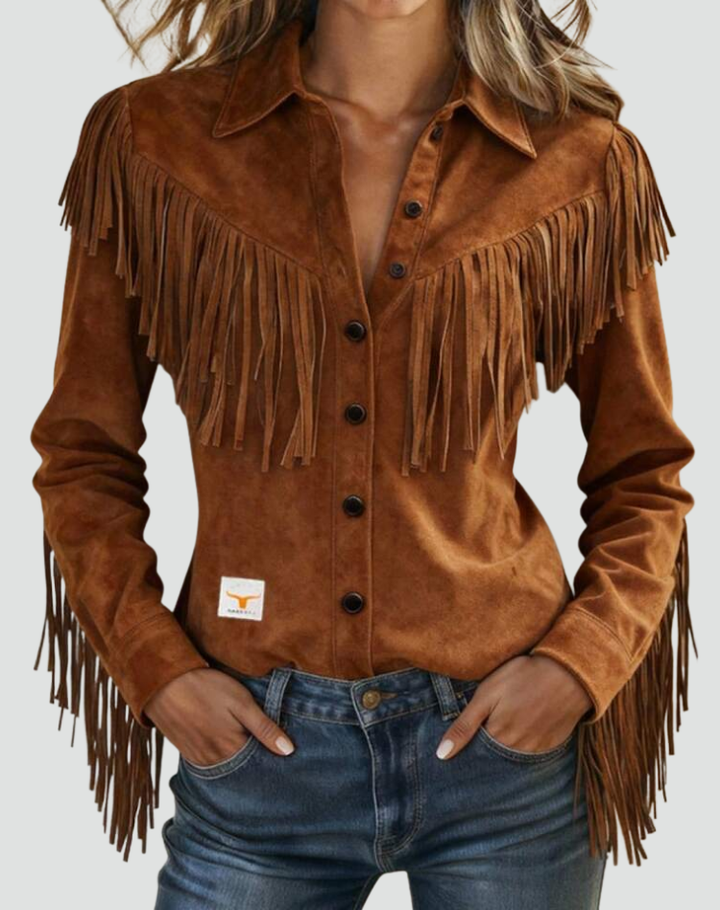 Top à bretelles avec franges dans un style jean