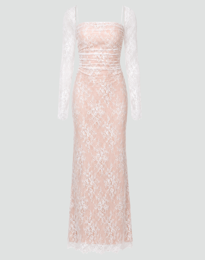 Elegant women's maxi gala lace dress with tie