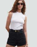 Black rolled-up denim shorts for women