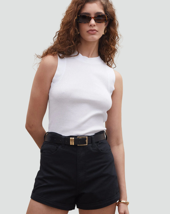 Black rolled-up denim shorts for women