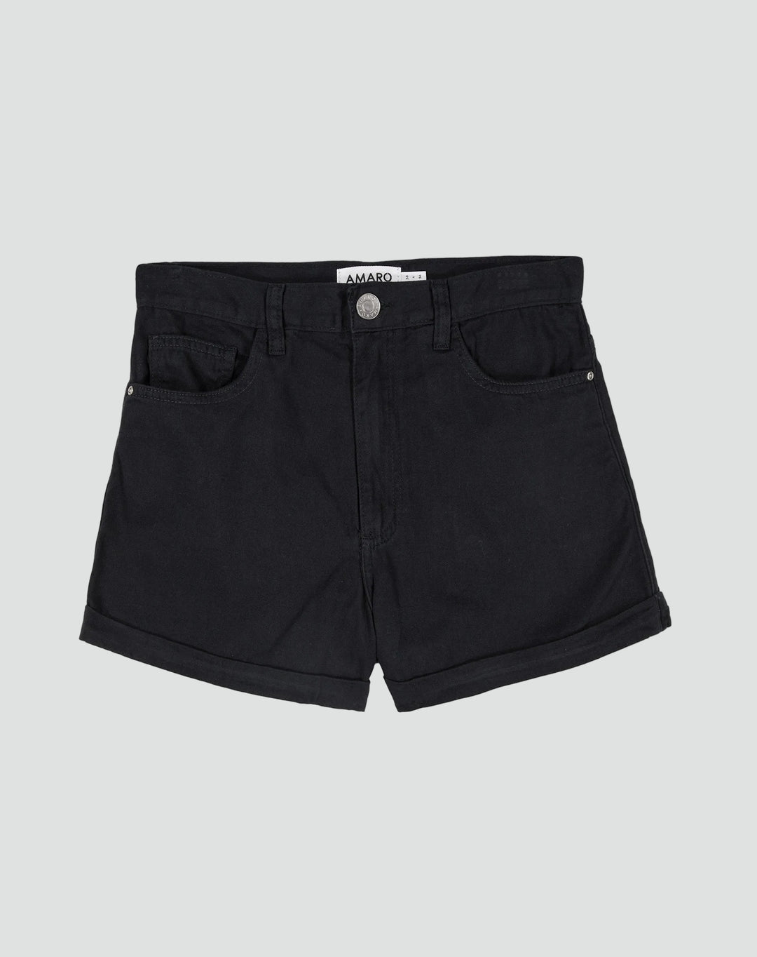 Black rolled-up denim shorts for women