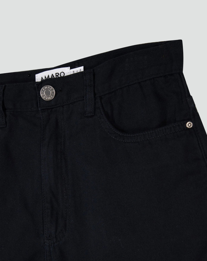 Black rolled-up denim shorts for women