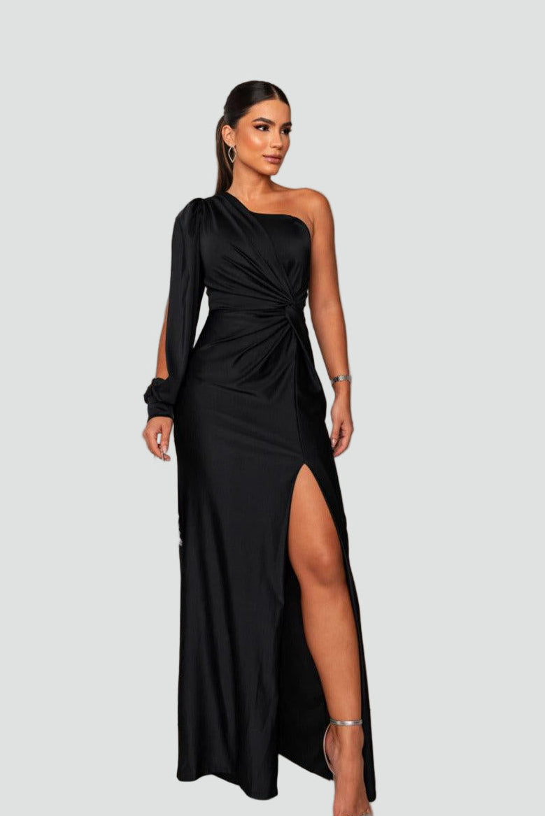 Elegancka sukienka wieczorowa maxi damska na jedno ramię