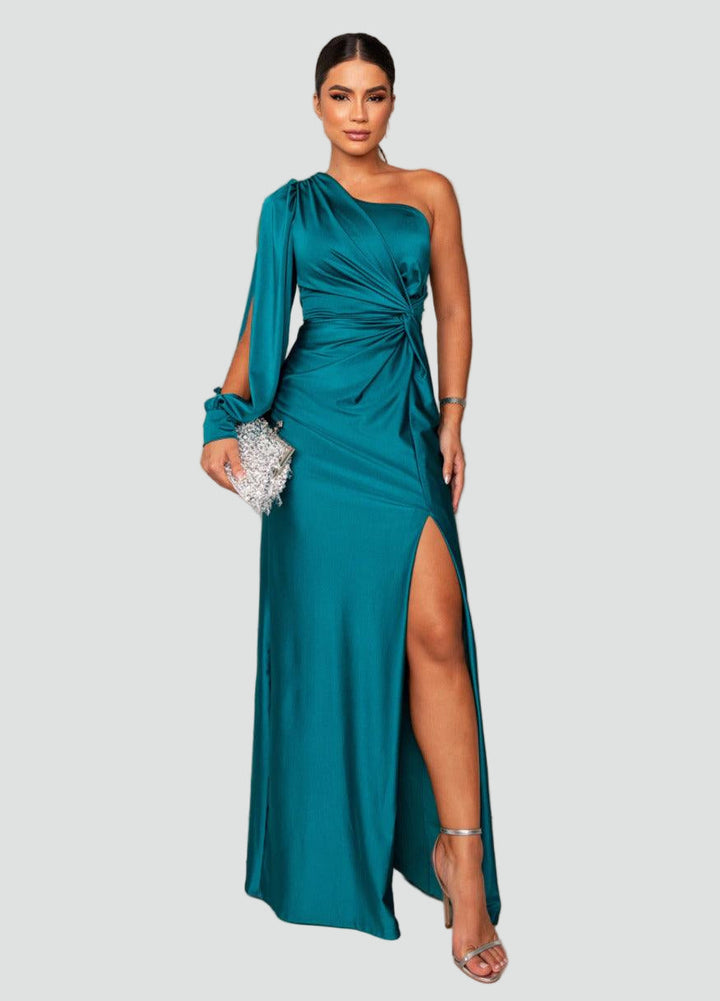 Elegancka sukienka wieczorowa maxi damska na jedno ramię