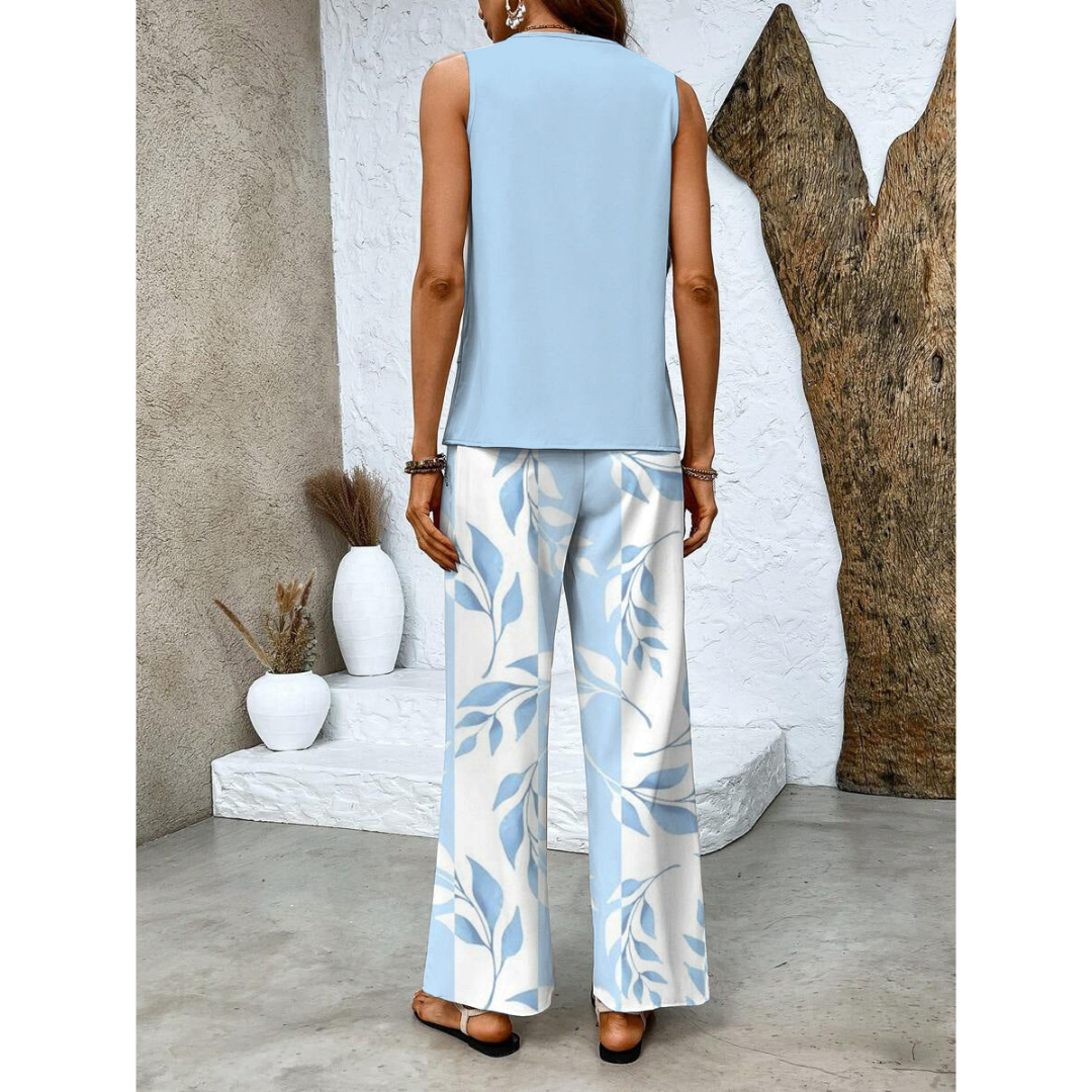 Letni damski komplet z topem i szerokimi spodniami