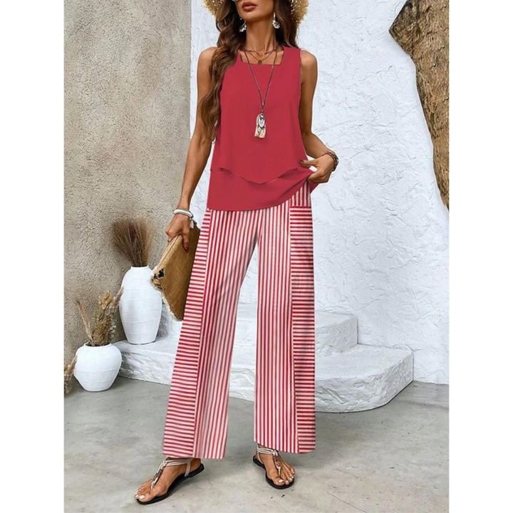 Letni damski komplet z topem i szerokimi spodniami
