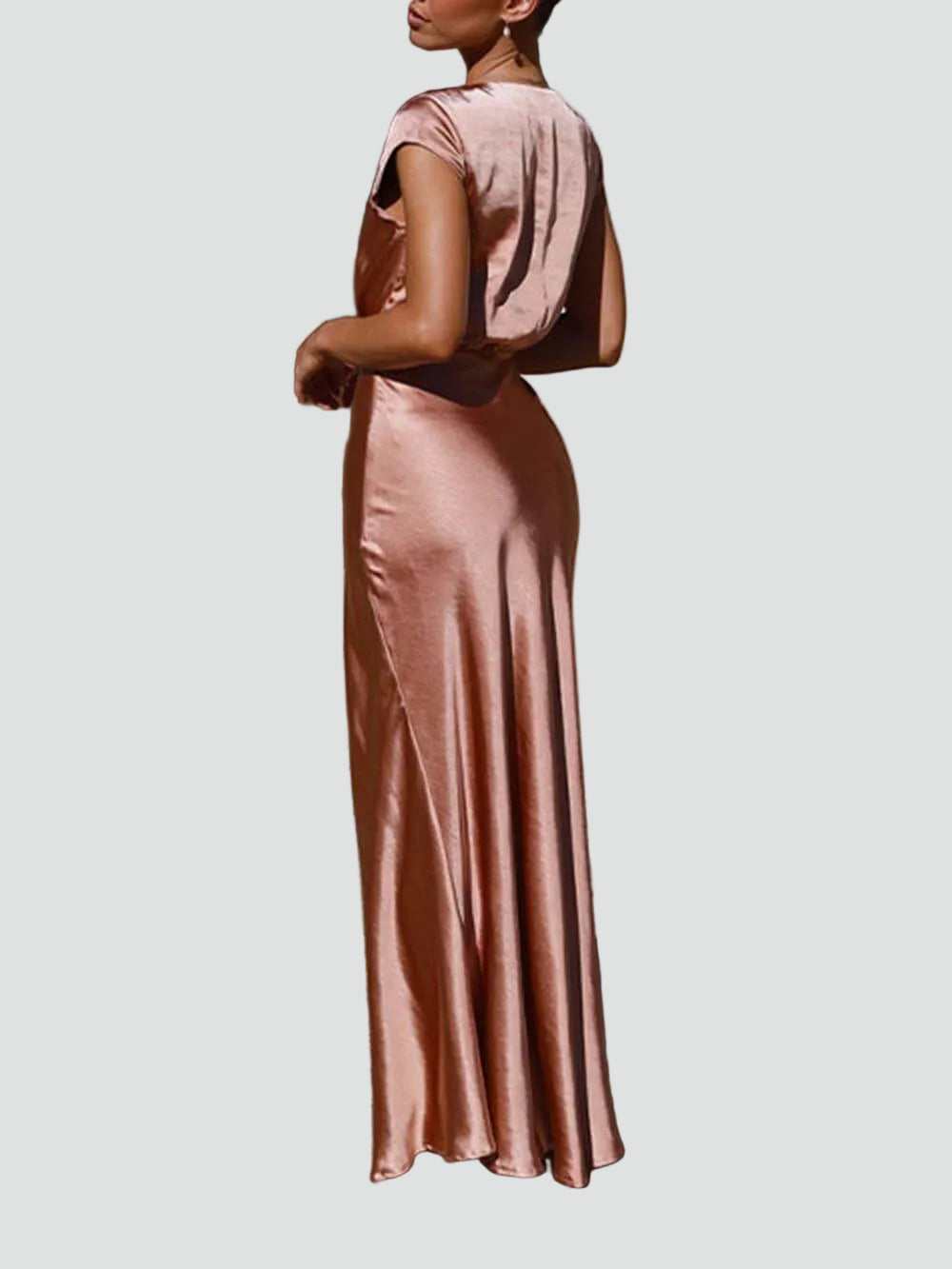 Robe longue satinée pour femme, soirée, cérémonie, décolleté en V, gala