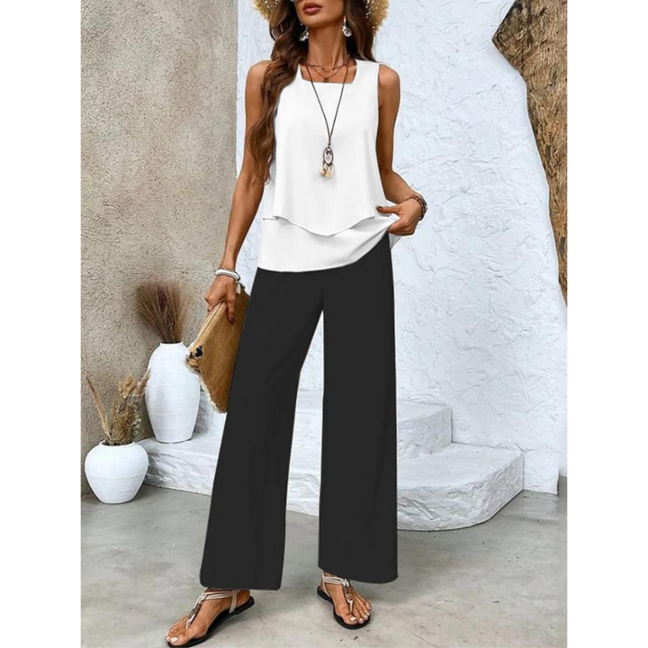 Letni damski komplet z topem i szerokimi spodniami