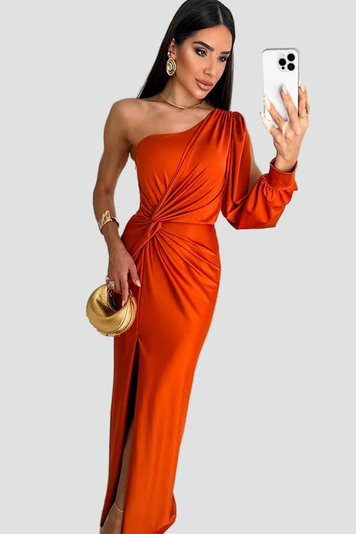 Elegancka sukienka wieczorowa maxi damska na jedno ramię