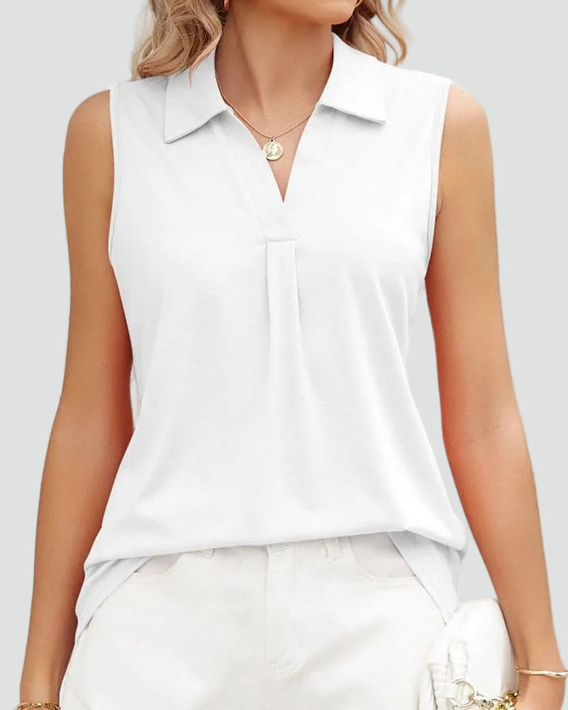 Sleeveless women's blouse with collar and V-neck