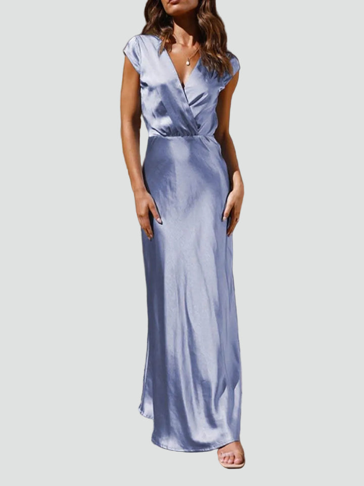 Robe longue satinée pour femme, soirée, cérémonie, décolleté en V, gala