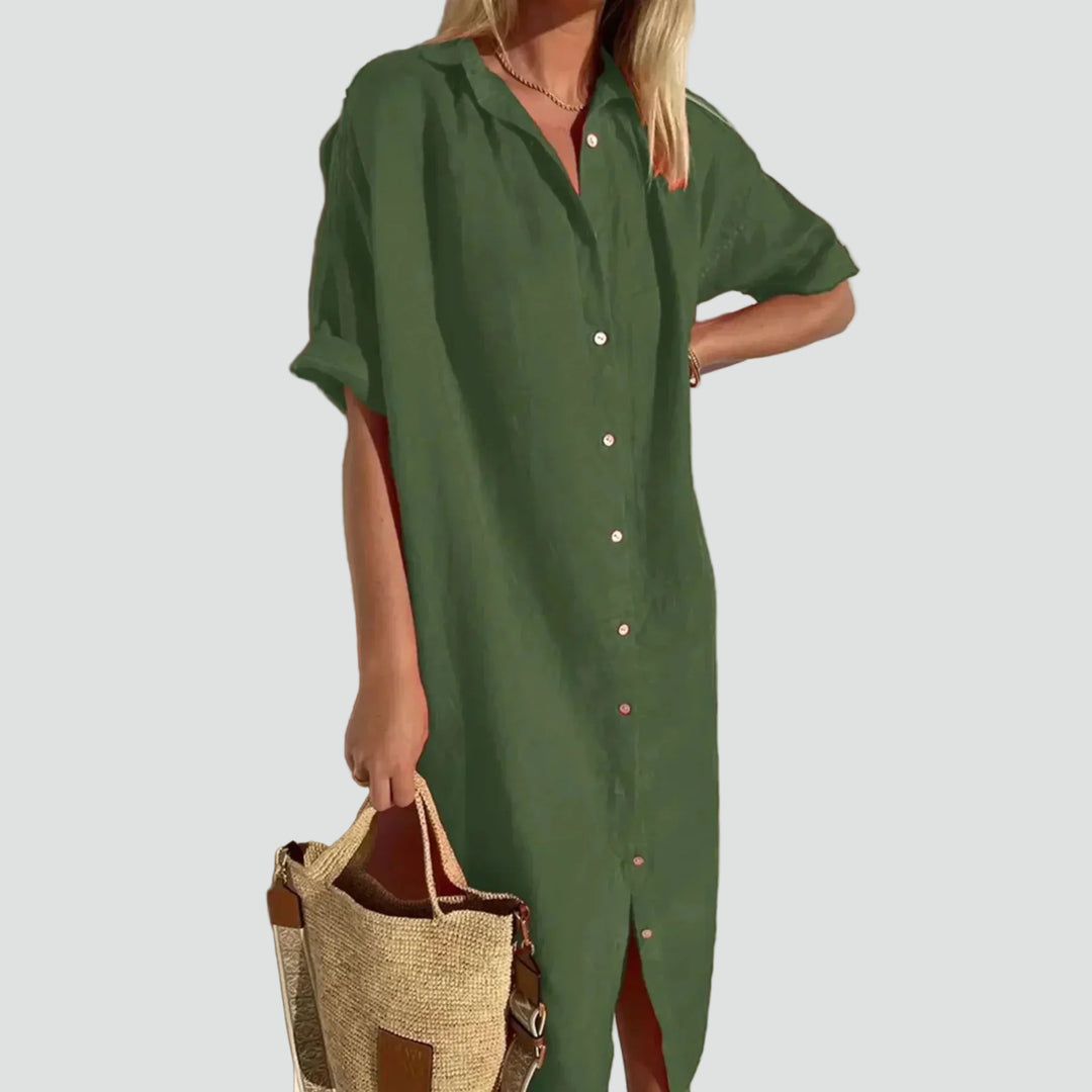 Midi overhemdjurk voor de zomer, oversized met korte mouwen en knopen