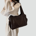 Women's spacious shoulder bag with leather look