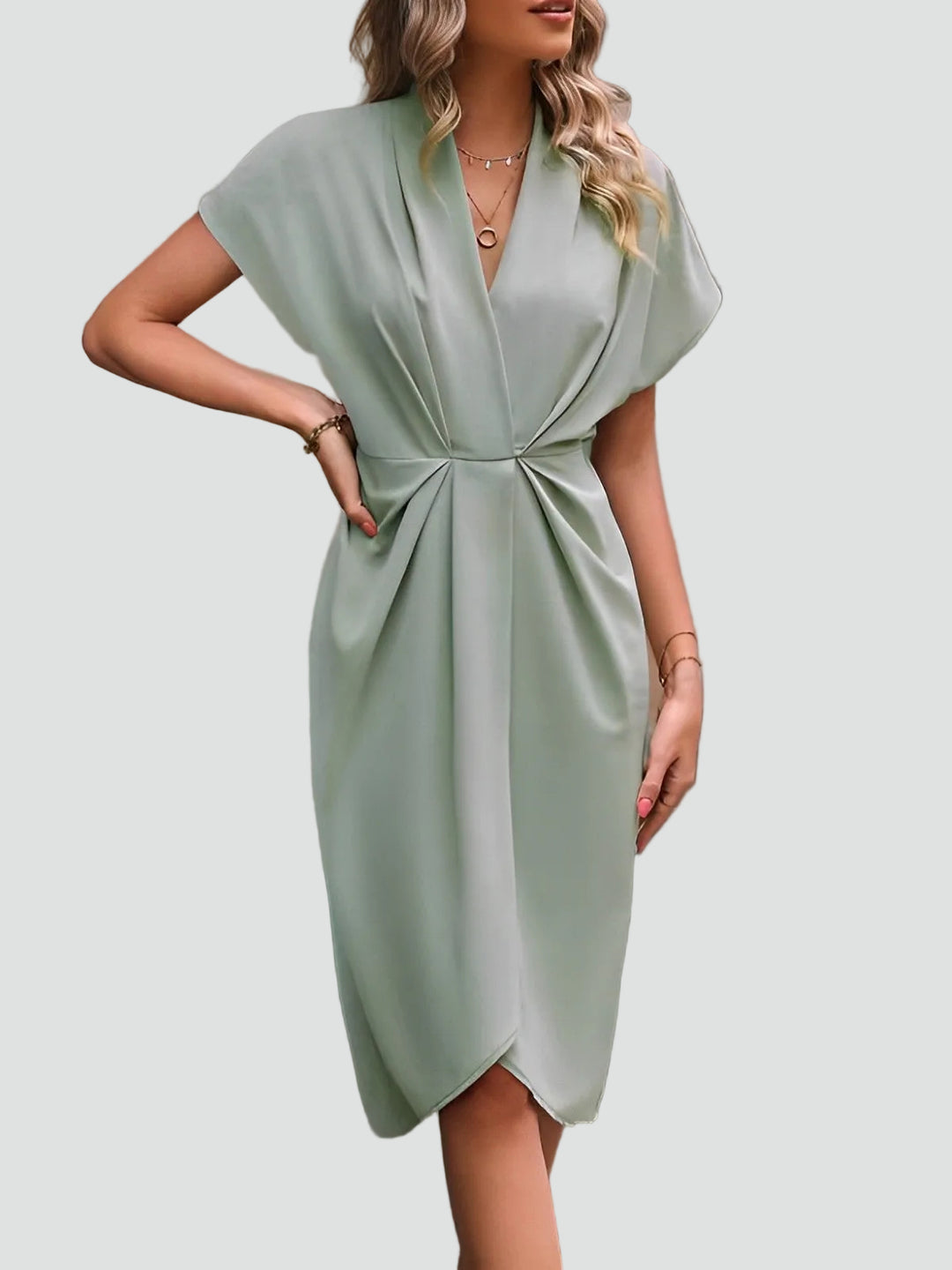 Elegant women's wrap midi cocktail dress