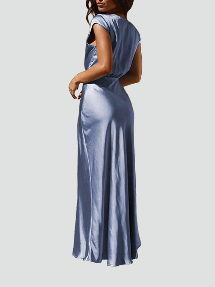 Robe longue satinée pour femme, soirée, cérémonie, décolleté en V, gala