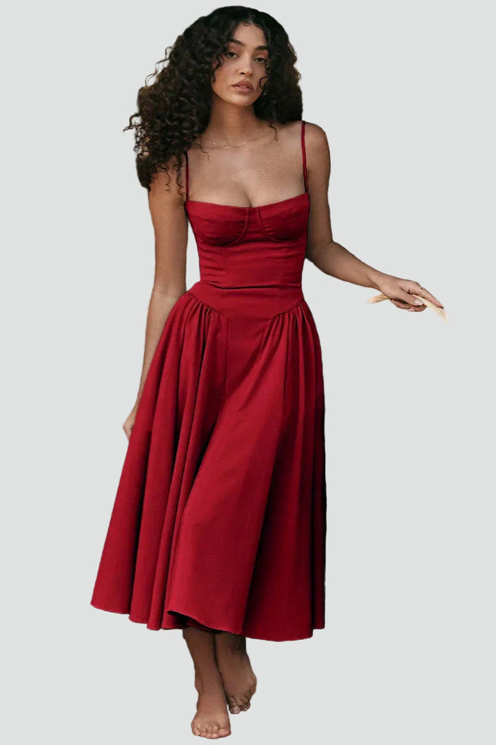 Elegancka damska sukienka midi koktajlowa z gorsetem