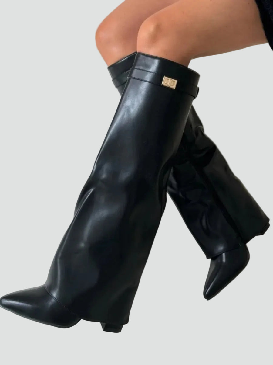 Zamszowe kozaki damskie knee-high z szeroką cholewką