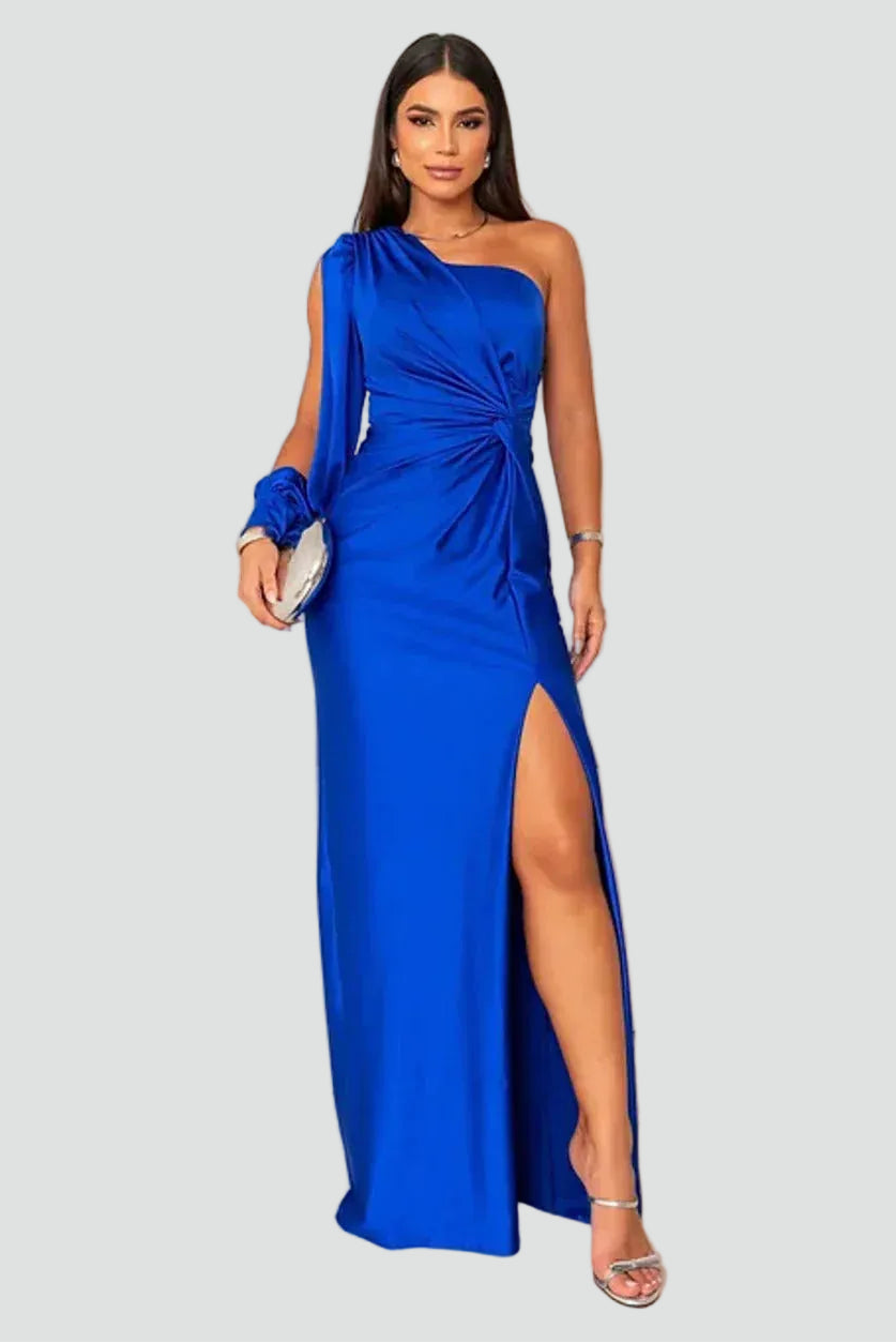 Women's one-shoulder maxi gala dress with slit and draping