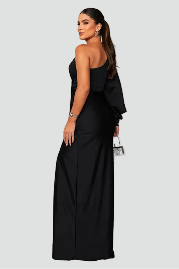 Women's one-shoulder maxi gala dress with slit and draping