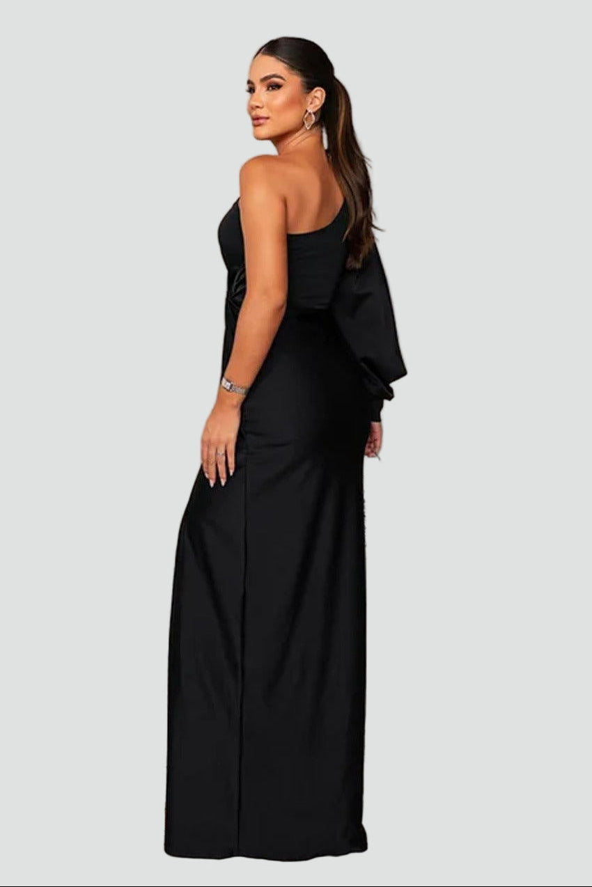 Elegancka sukienka wieczorowa maxi damska na jedno ramię