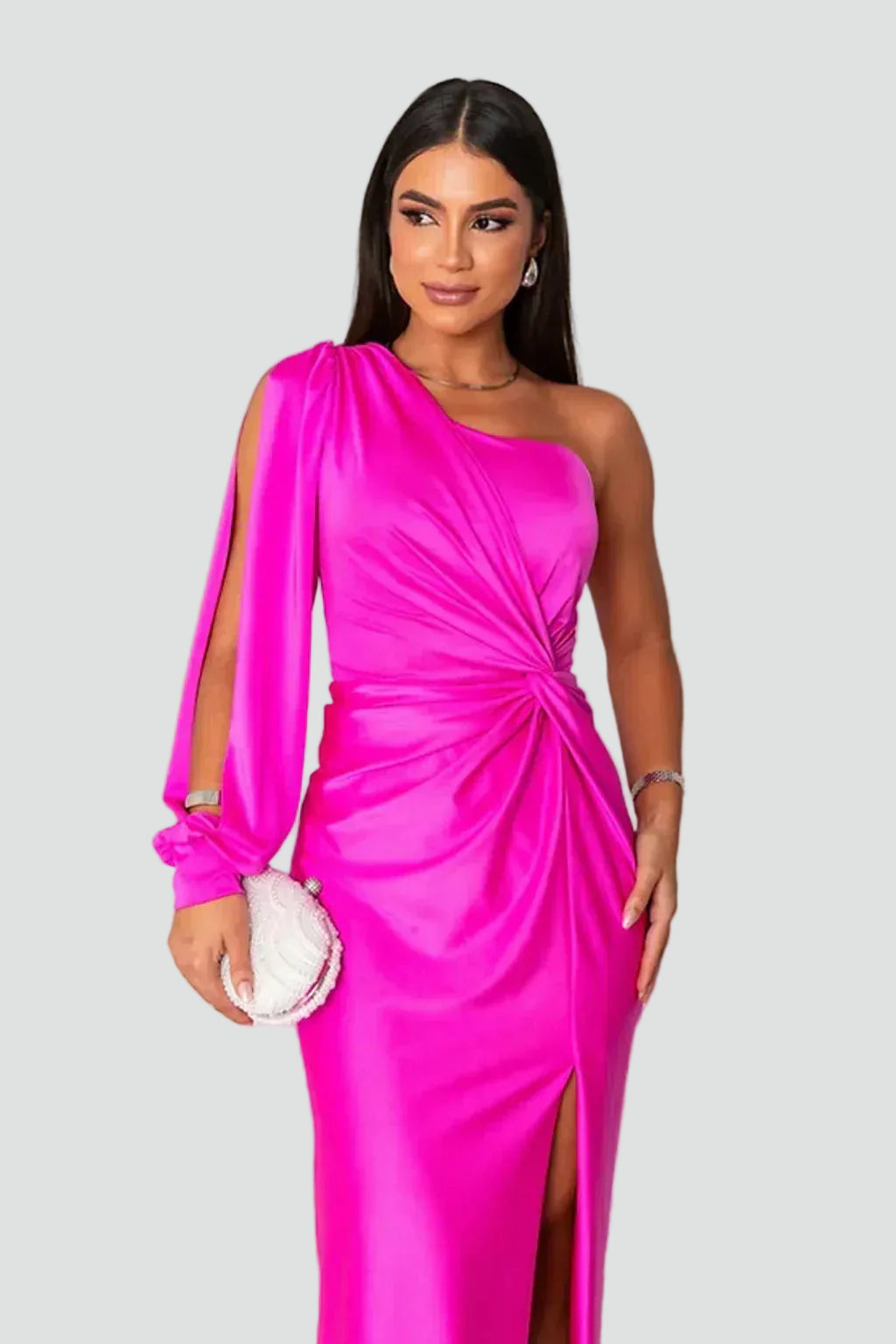 Women's one-shoulder maxi gala dress with slit and draping