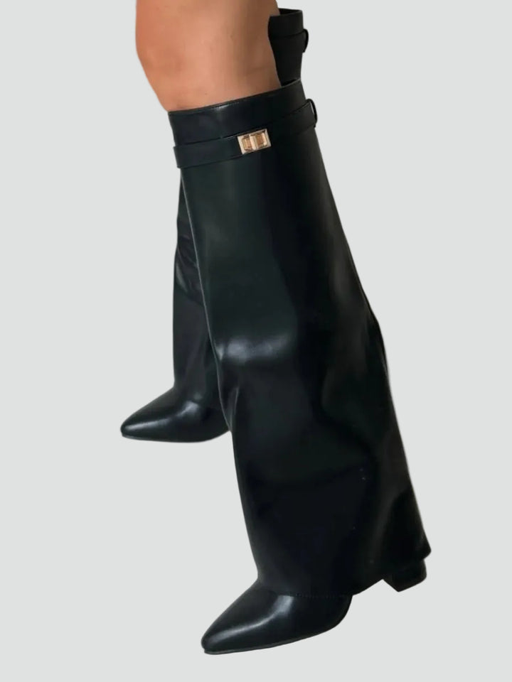 Zamszowe kozaki damskie knee-high z szeroką cholewką