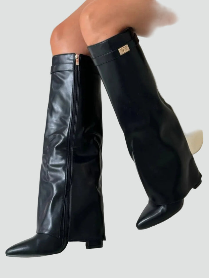 Zamszowe kozaki damskie knee-high z szeroką cholewką