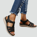Orthopedic leather sandals with Velcro for everyday walking