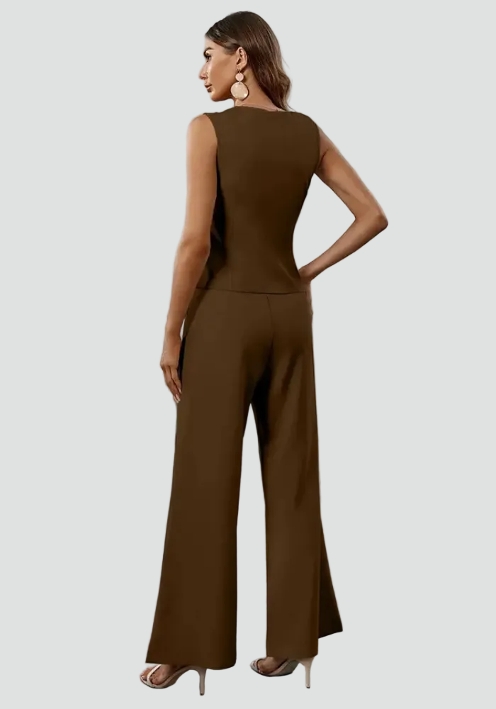 Klasyczny garnitur damski dwuczęściowy bez rękawów z kamizelką