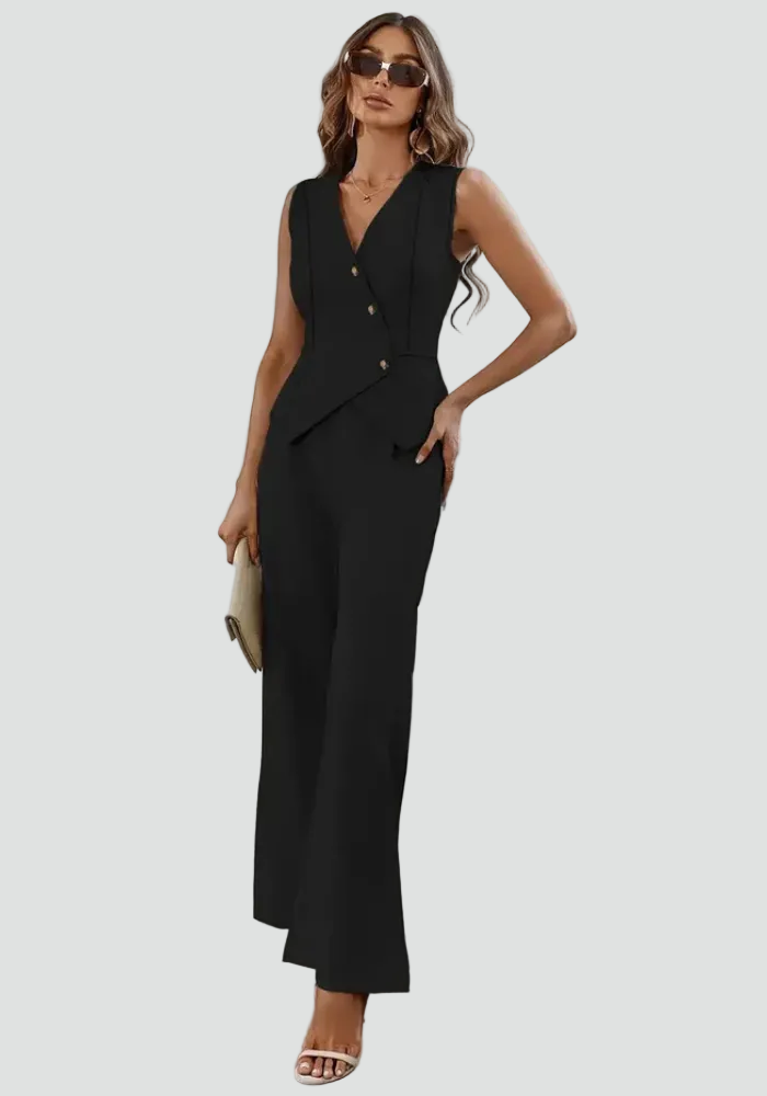 Klasyczny garnitur damski dwuczęściowy bez rękawów z kamizelką