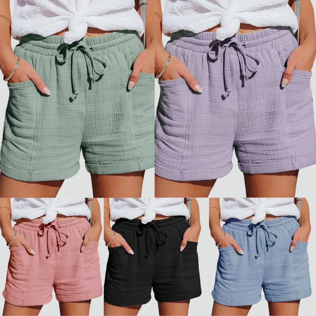 Summer shorts with tie and pockets for women
