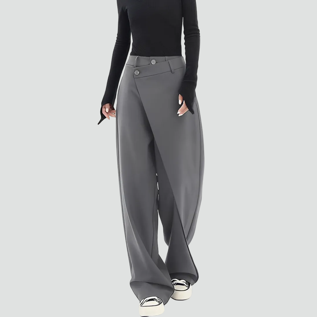 Women's modern wide-leg pants with an asymmetrical front