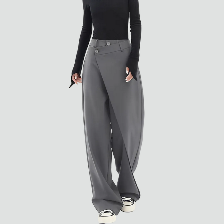Women's modern wide-leg pants with an asymmetrical front