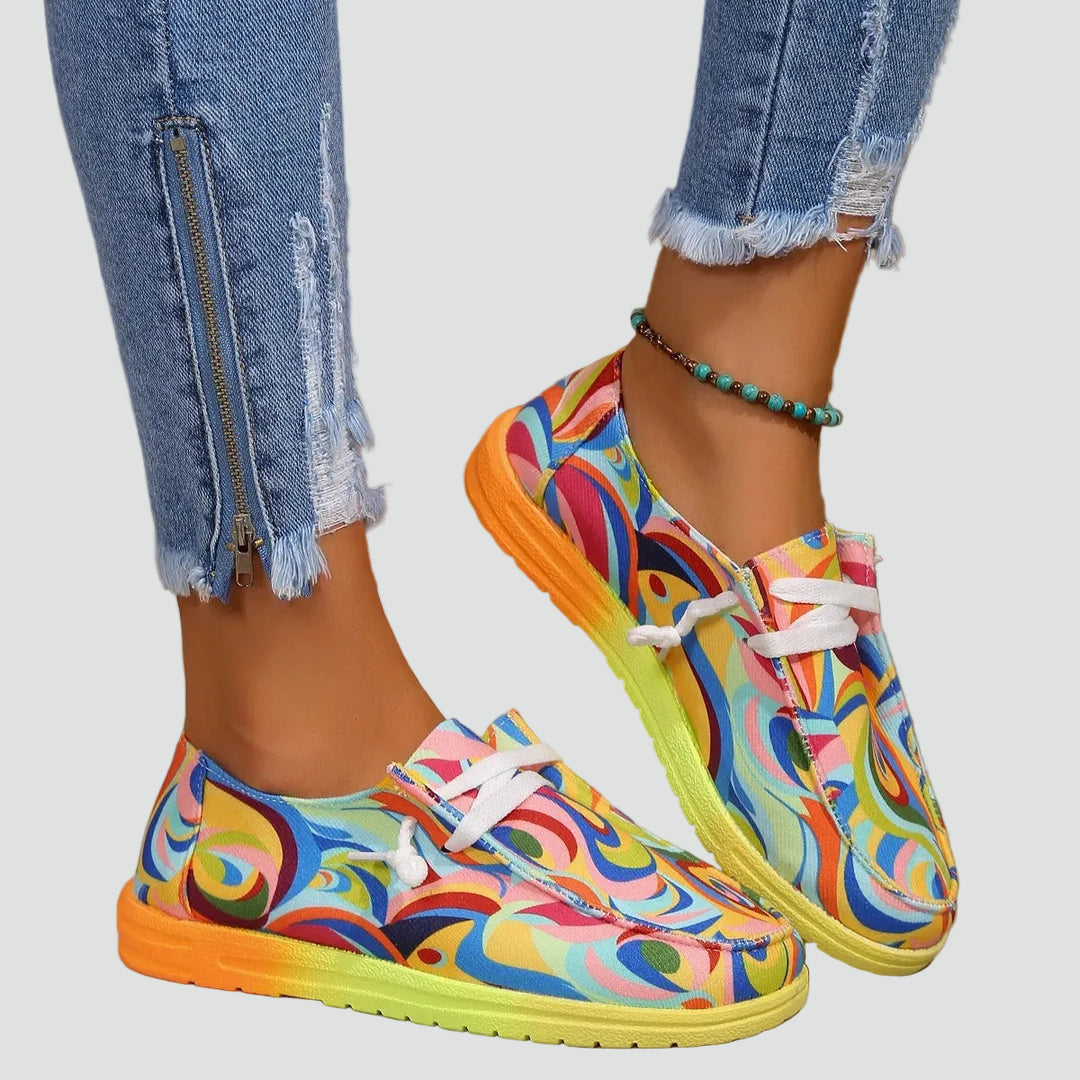 Light slip-on shoes for women with artistic print