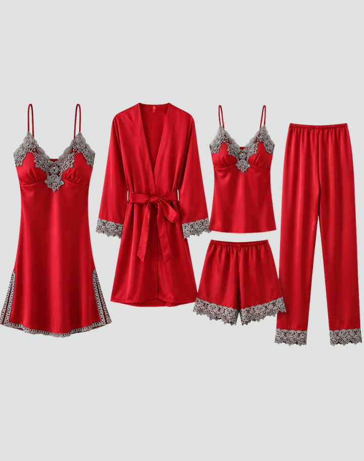 Five-piece women's lace pajama set