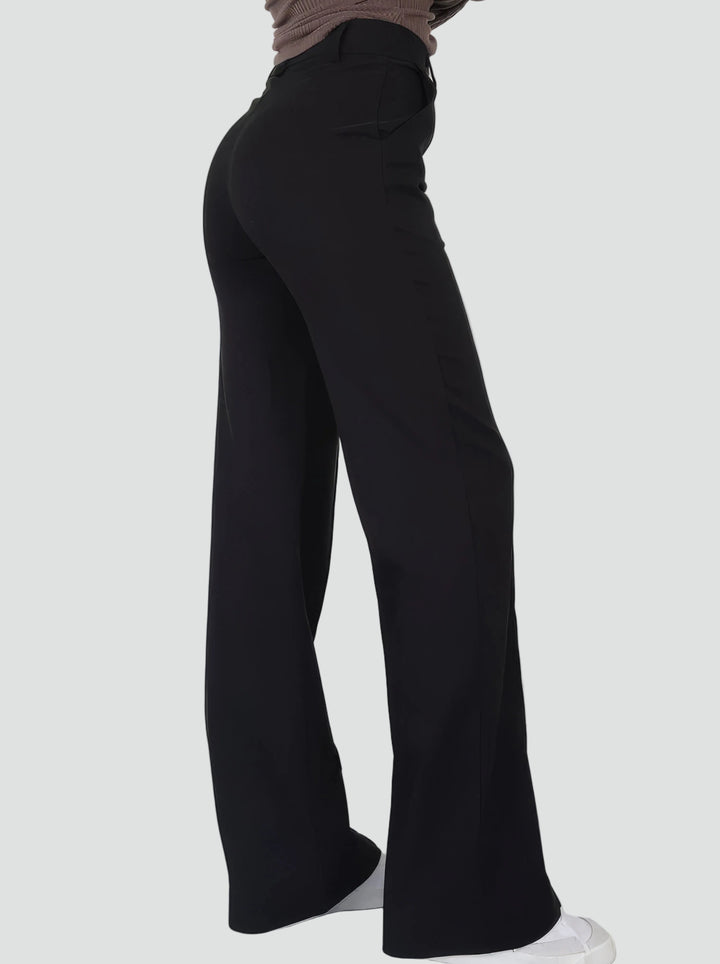 Eleganckie spodnie damskie z wysokim stanem i prostą nogawką