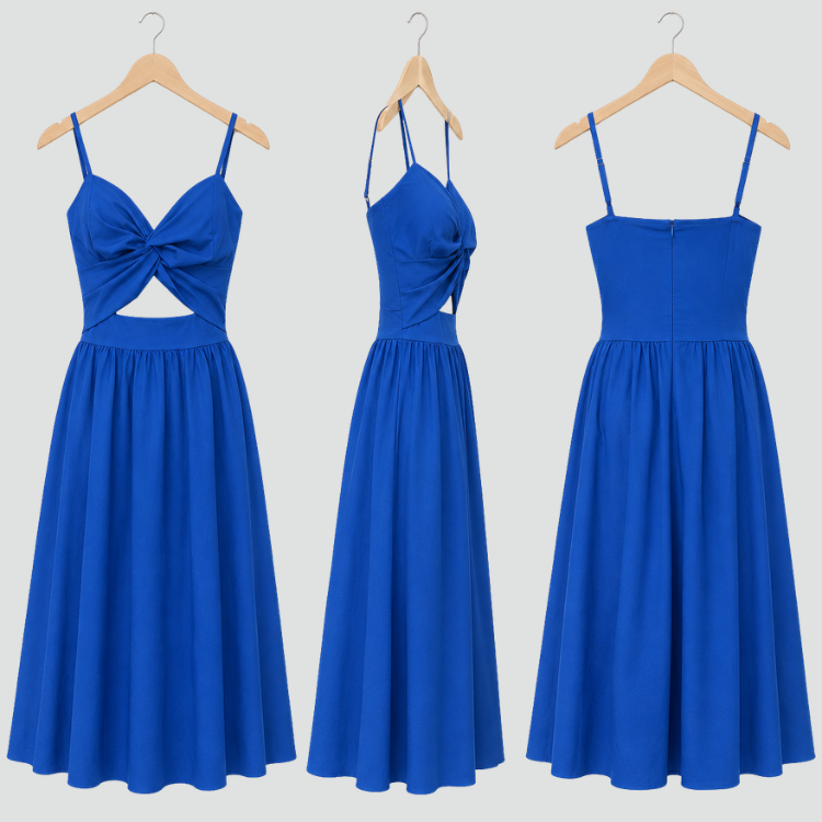 Maxi damesjurk met uitsnijding en geplooide buste