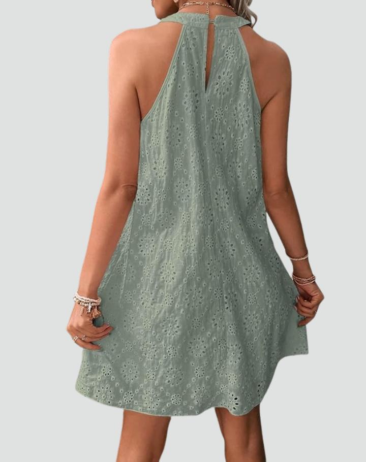 Women's mini lace dress with English embroidery, halter style