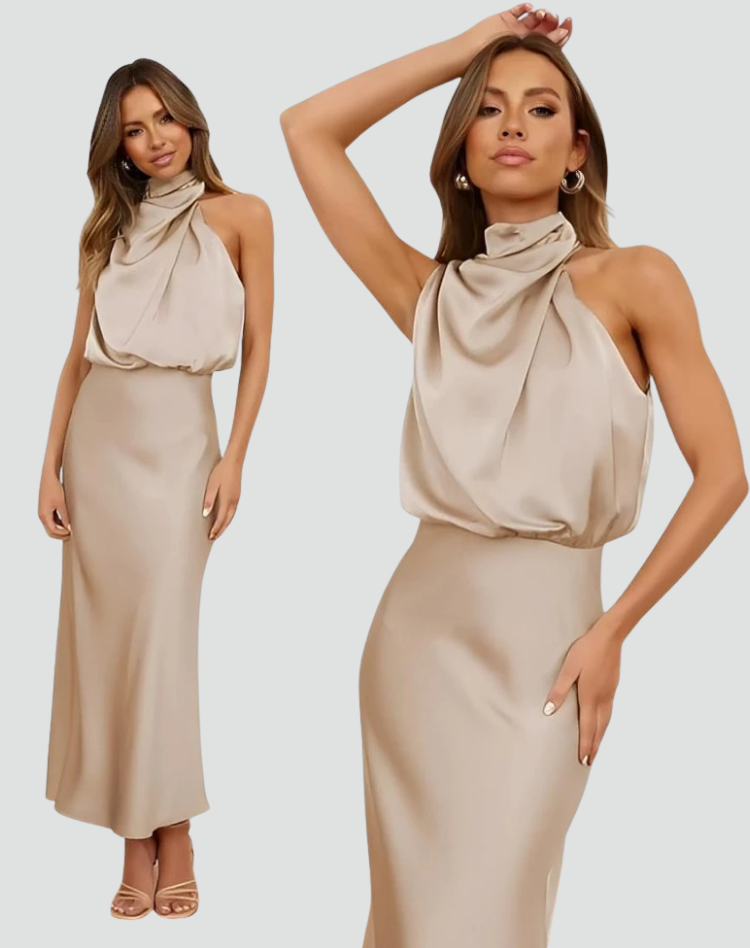 Midi-jurk met halter en satijnen afwerking voor een bruiloft