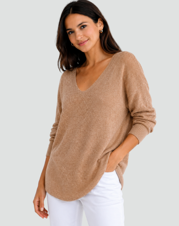 Knit tunic with V-neck and loose fit