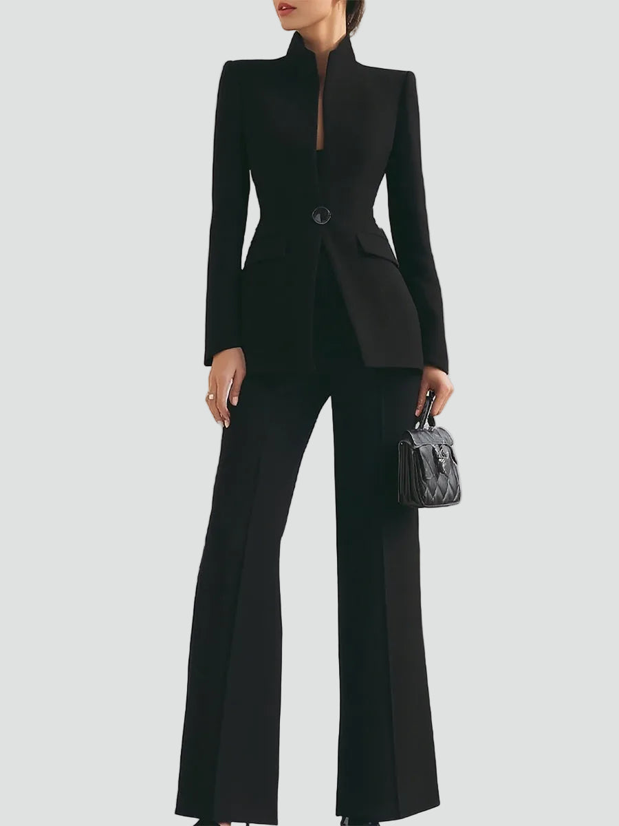 Elegancki garniturowy zestaw damski dwuczęściowy z dopasowaną marynarką