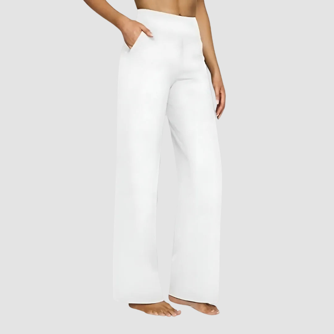 Wygodne damskie spodnie dresowe z wysokim stanem i szeroką nogawką