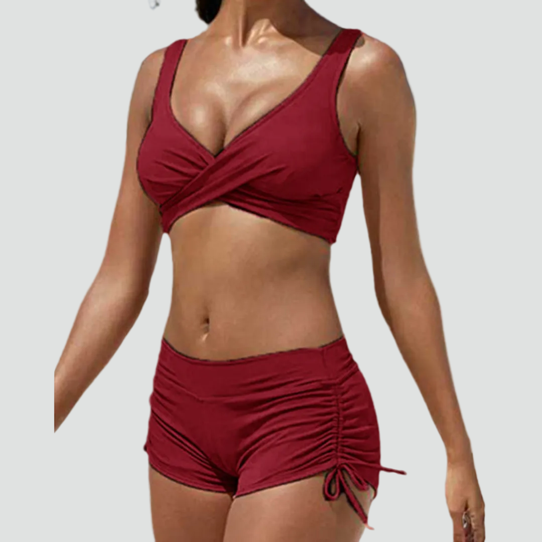 Maillot de bain deux pièces pour femme à taille haute avec shorty